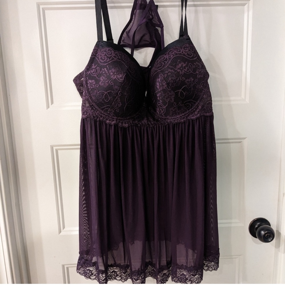 Dreamgirl Purple Babydoll Plus Size Lingerie Set